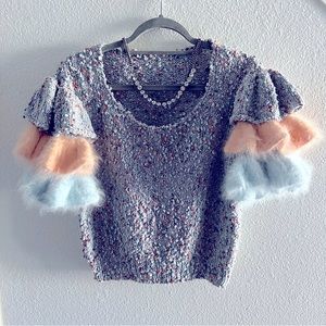 BLUE PINK Ruffle Sweater crochet